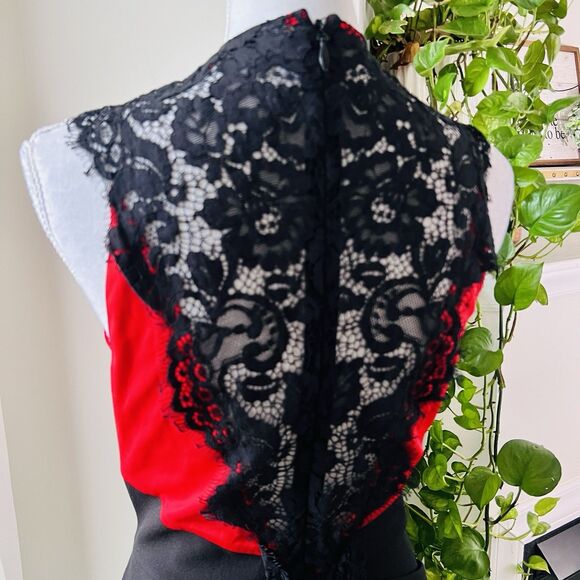 Gabrielle Union Red & Black Satin Lacy Back Pencil Dress Evening Date Night - Lg - Picture 7 of 10